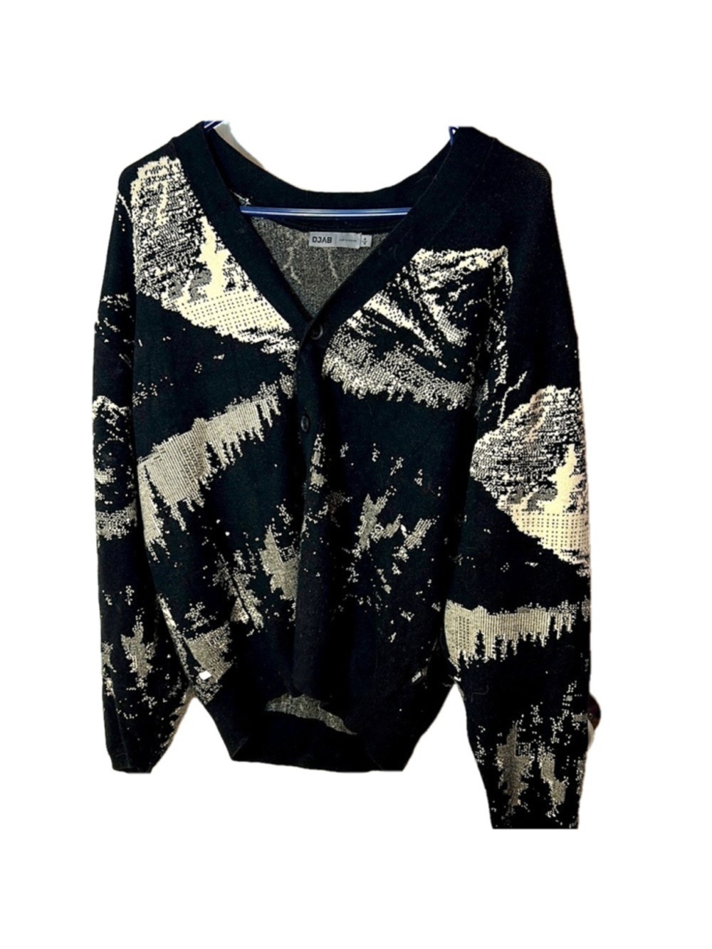 DJAB by Simon’s Black and Cream Men's nature theme abstract Sweater size small